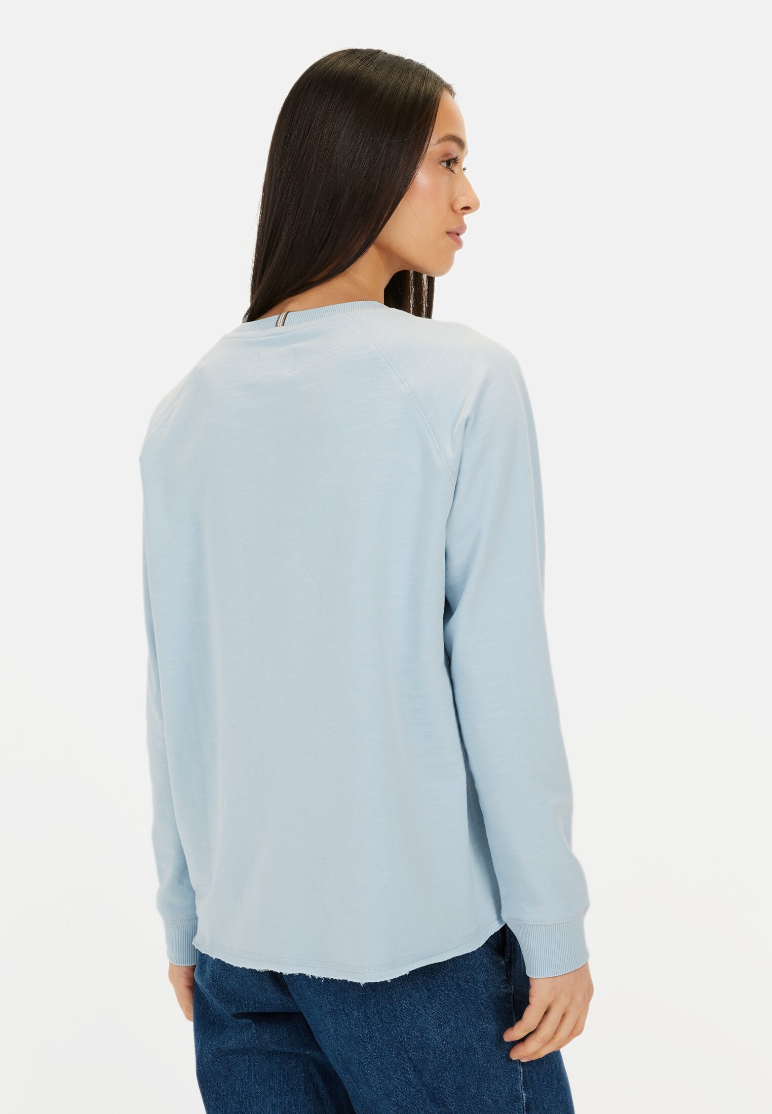 Women Long-sleeved shirt made of pure cotton Light Blue worn back