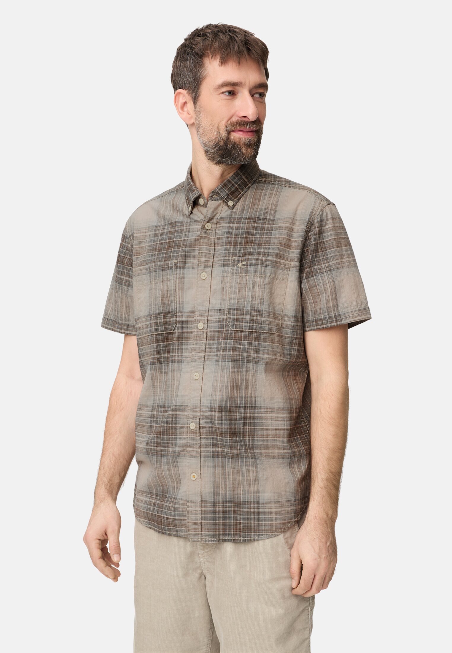 Heren Korte mouwen shirt met borstzakken Slibbruin gedragen voor