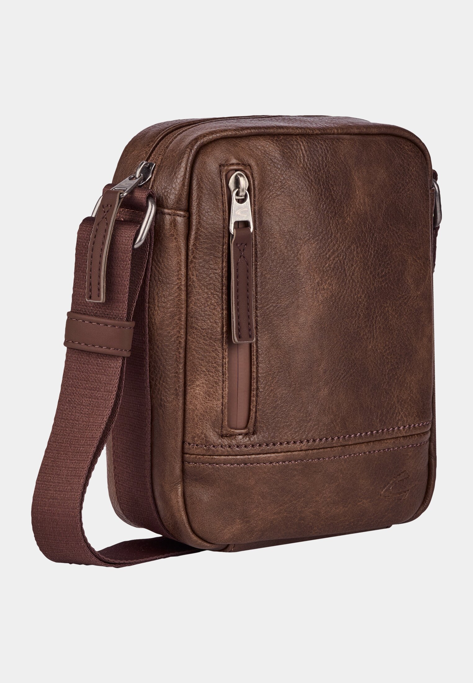 Herren TRACES Umhängetasche mit verstellbarem Schulterriemen Braun frontal vorn