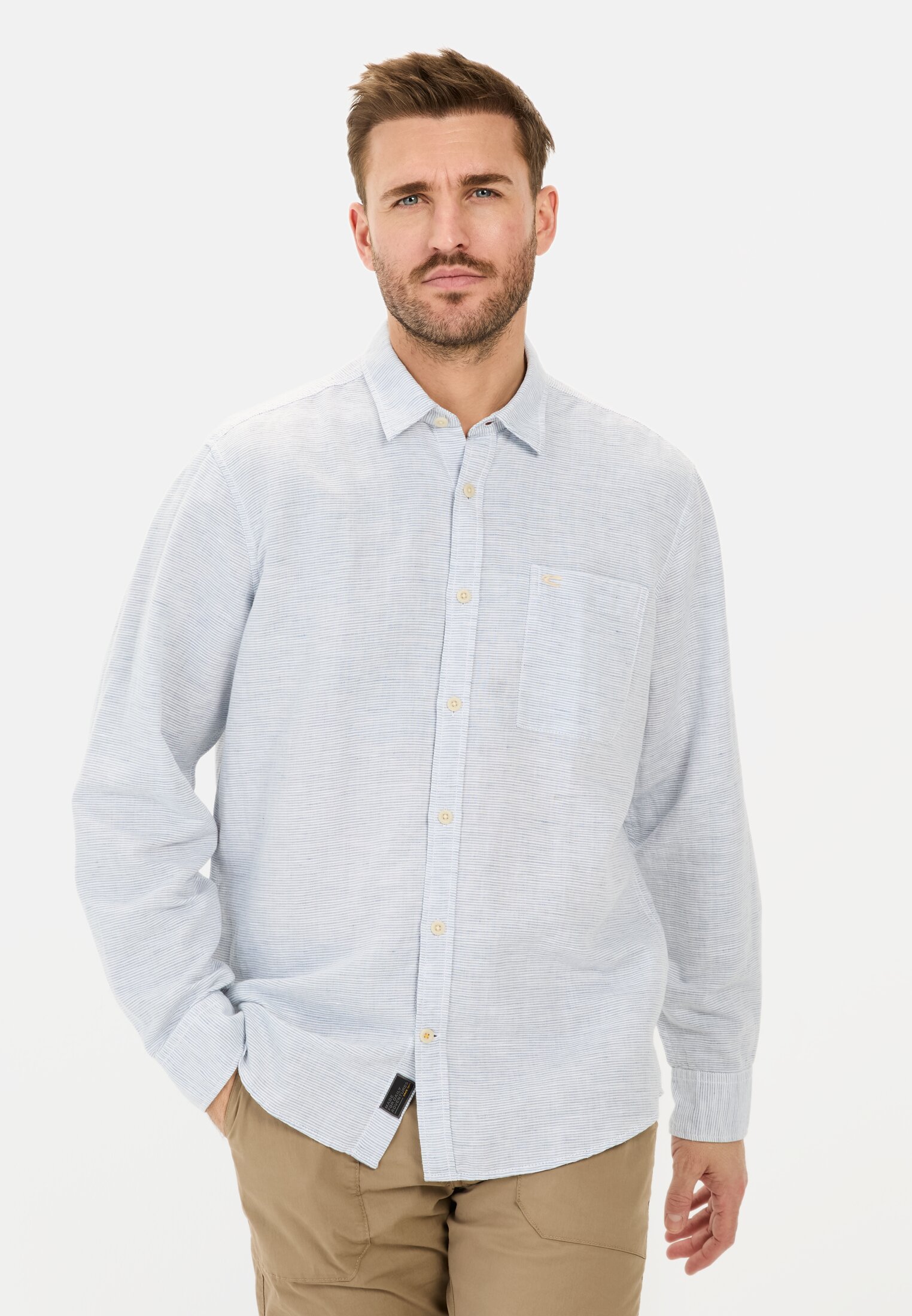 Men Long-sleeve shirt in linen blend White worn front