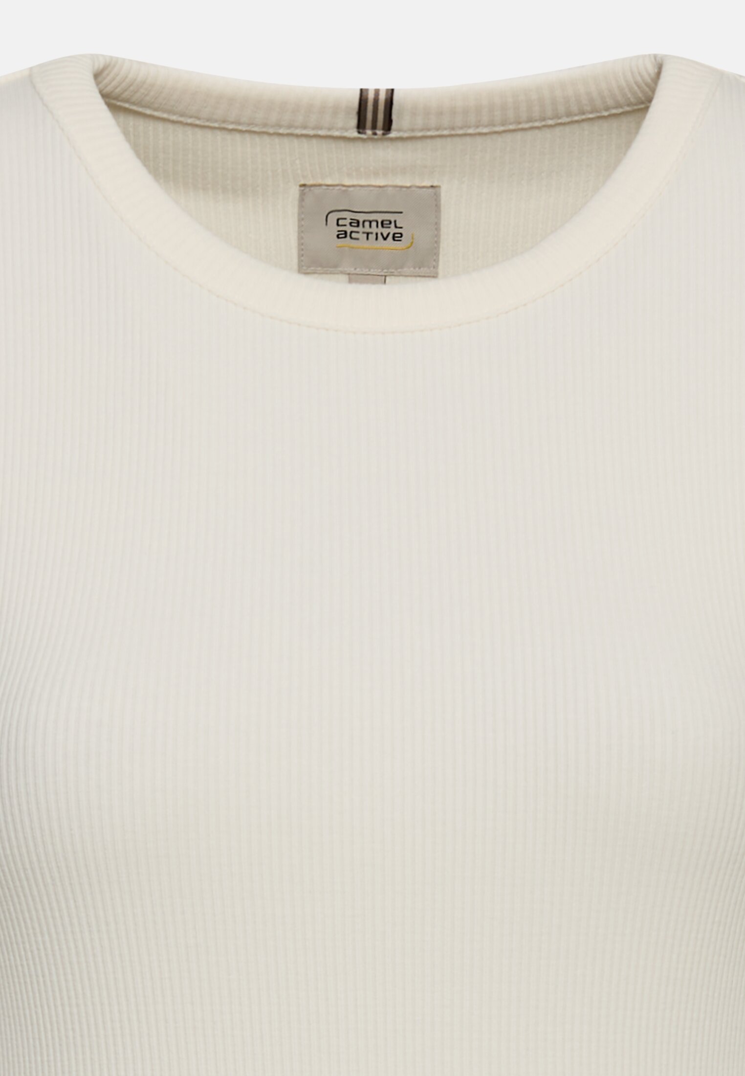 Damen Jerseyshirt mit Rundhalsausschnitt Milchweiß vorne nah