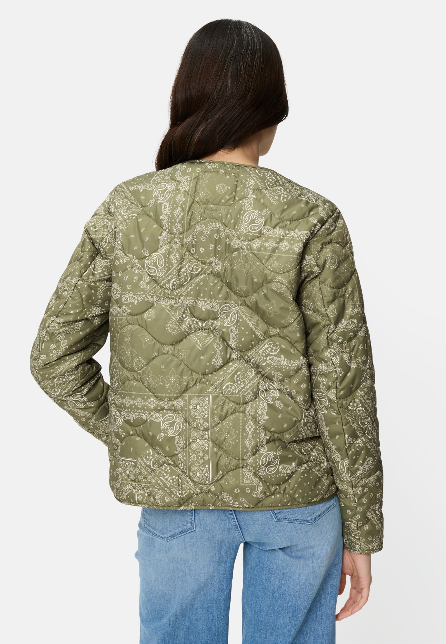 Damen Blouson mit Druckknopfleiste Khaki getragen hinten