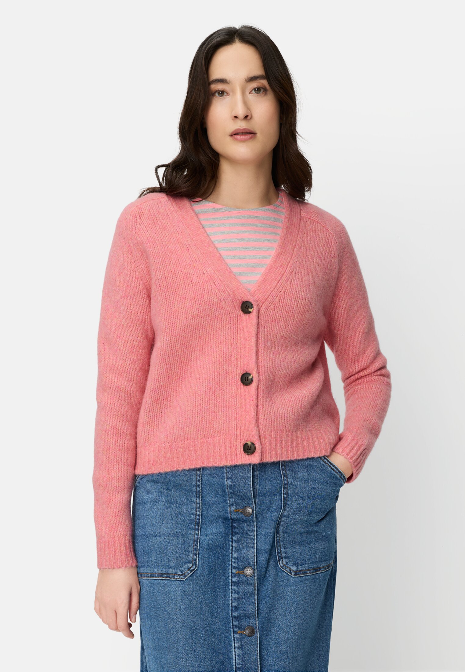 Women Cardigan with raglan sleeves and button closure Berry worn front
