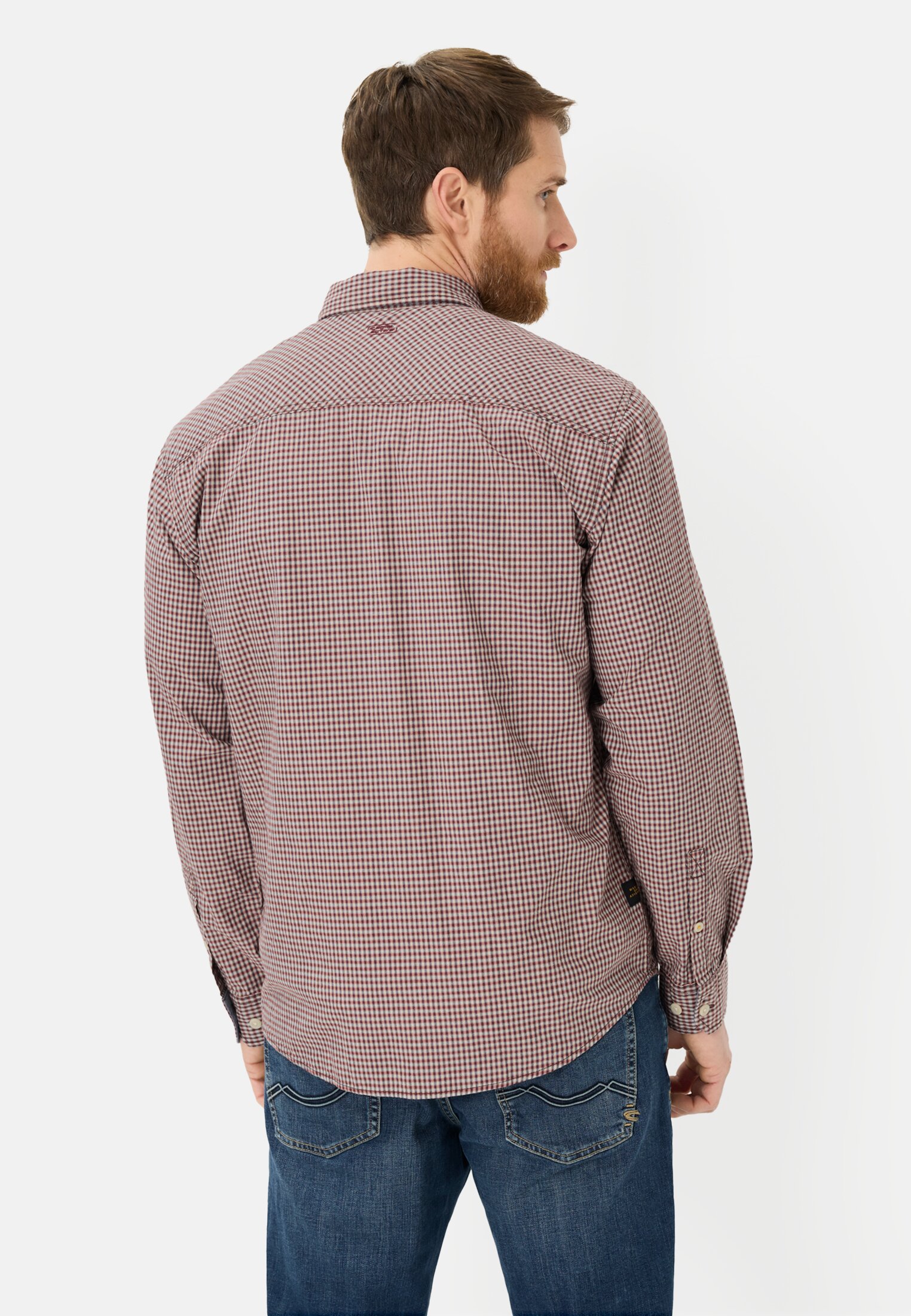 Heren Overhemd met lange mouwen met borstzak B: Rood gedragen achter