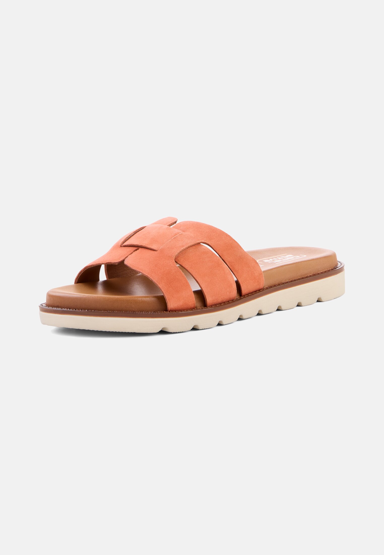 Damen Pantolette mit gepolstertem Lederfußbett Orange frontal hinten