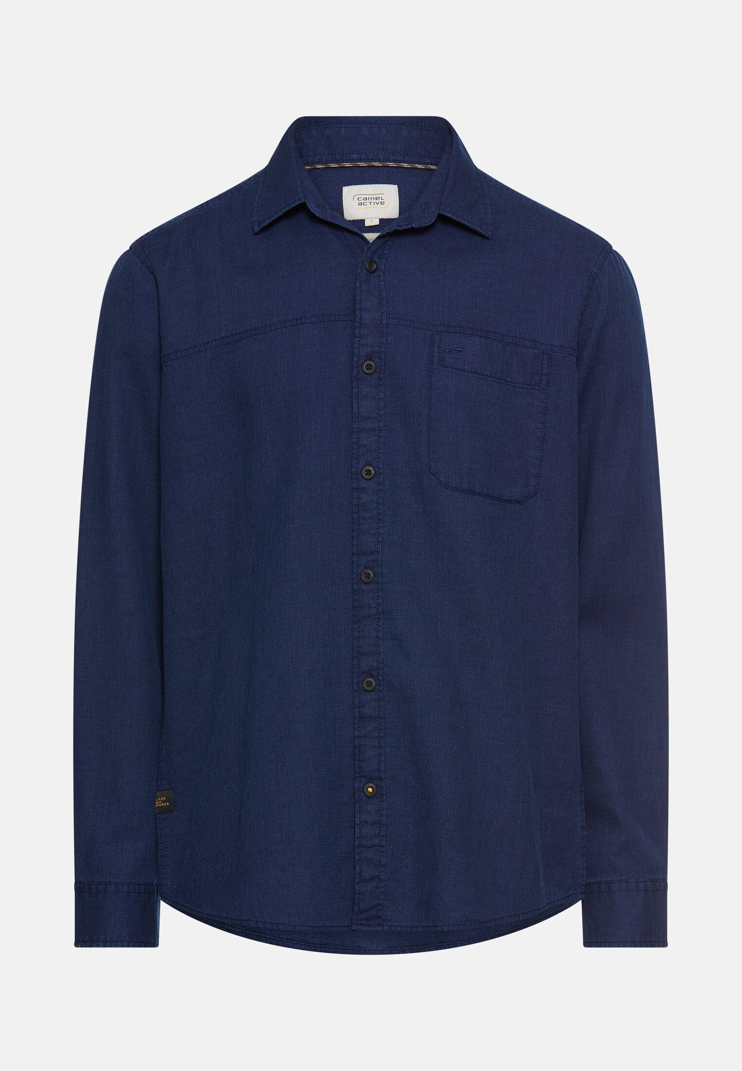 Heren Overhemd met lange mouwen van puur katoen Marineblauw frontaal voor