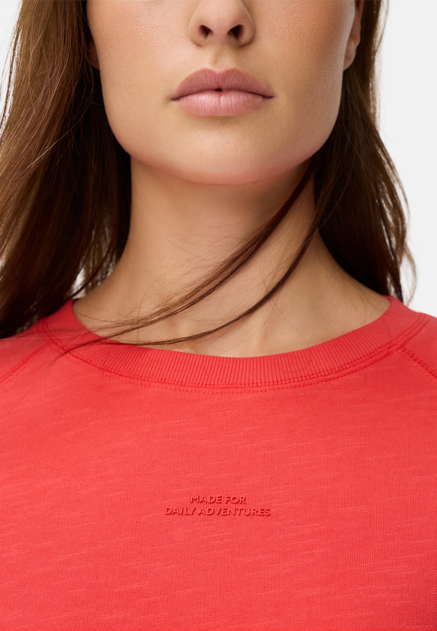Vrouwen Sweatshirt met raglanmouwen Vlamrood gedragen detail dichtbij  