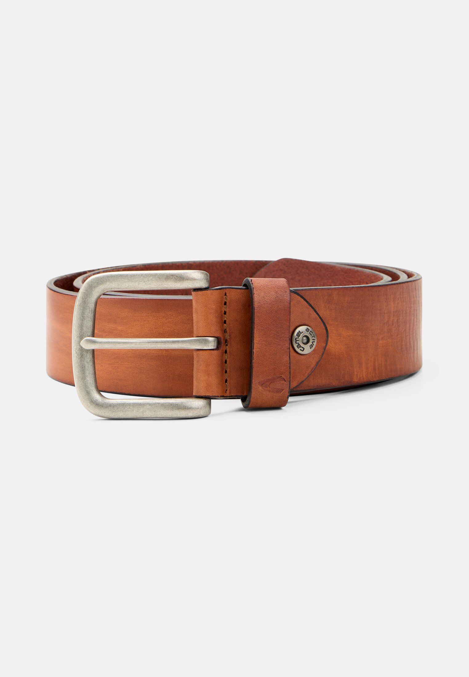 Men Leather belt with adjustable details Cognac frontal front