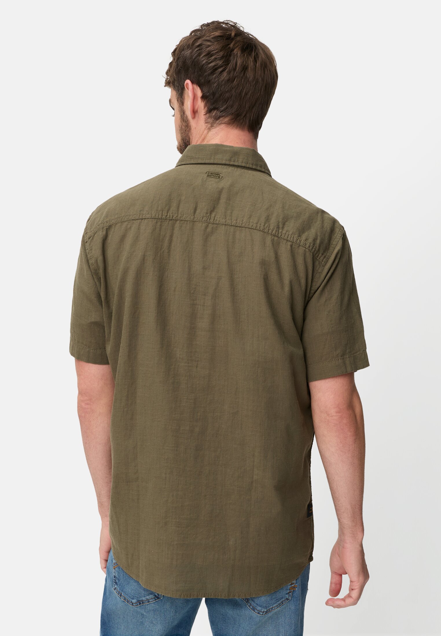 Men Short-sleeve shirt with contrast details Olive Green worn back