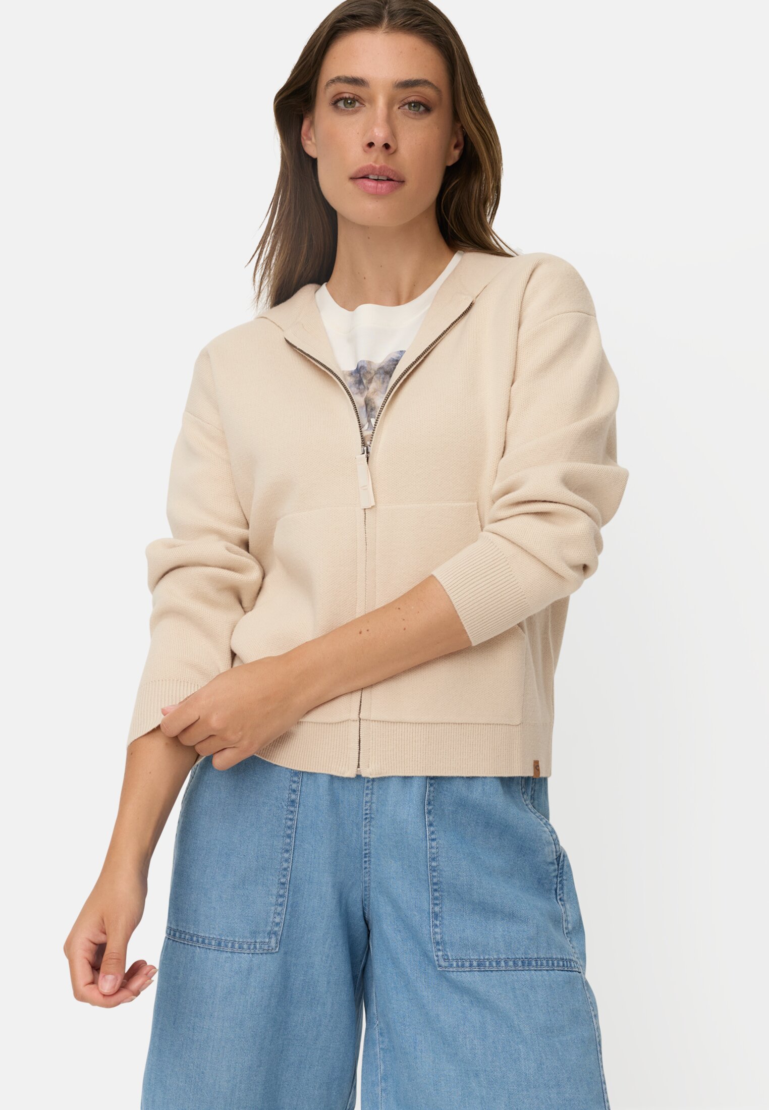 Vrouwen Vest met capuchon Beige gedragen emotional