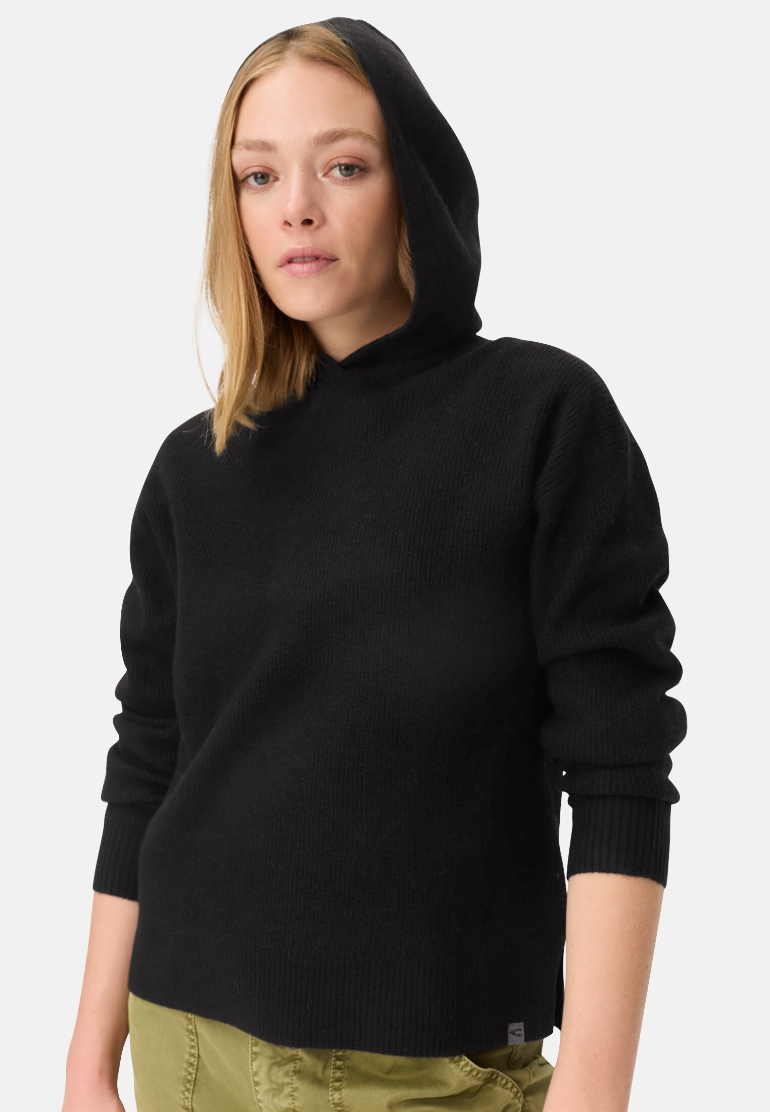 Women Knitted sweater with hood Caviar worn emotional