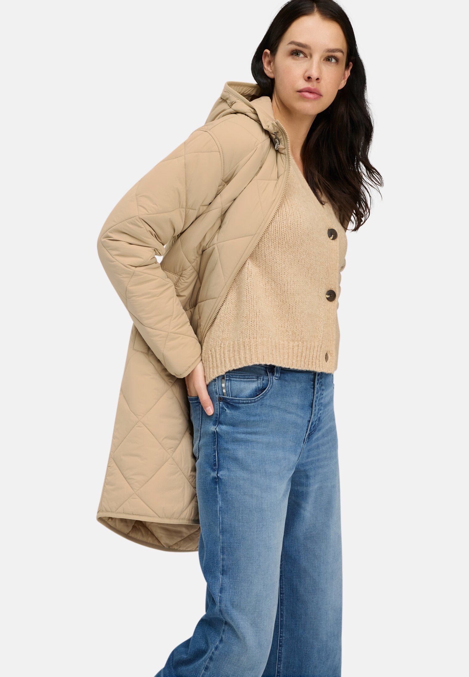 Women Water-repellent parka with two-way zip Cashmere worn emotional