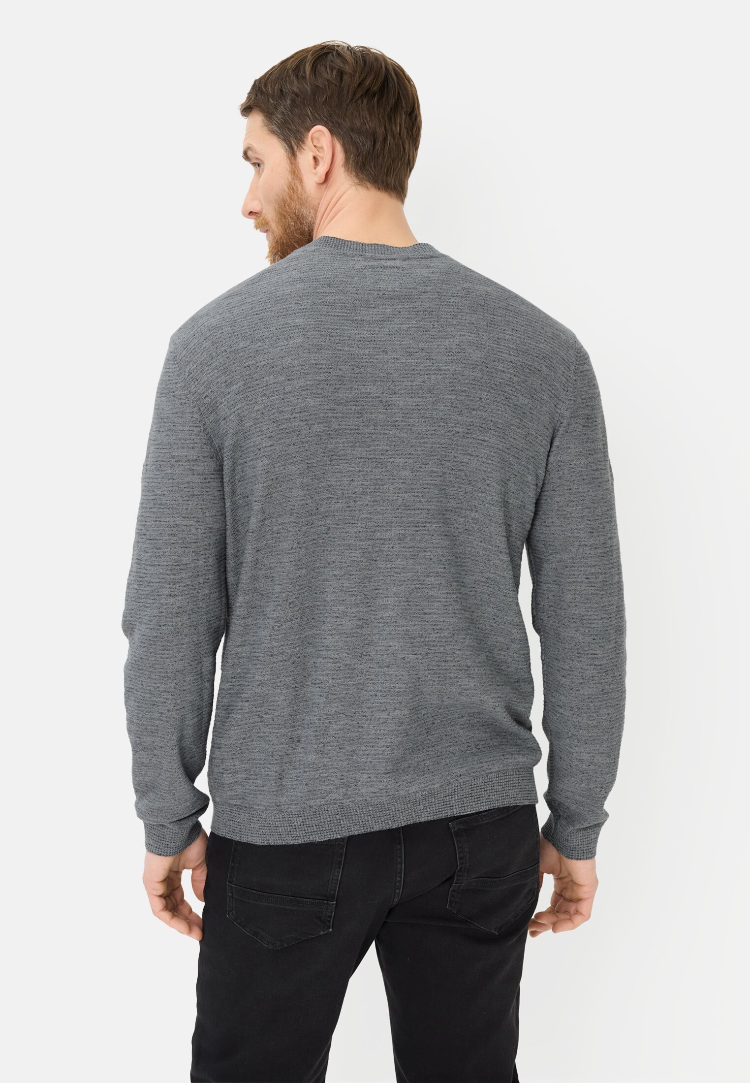 Men Pullover with Henley collar Storm Blue worn back