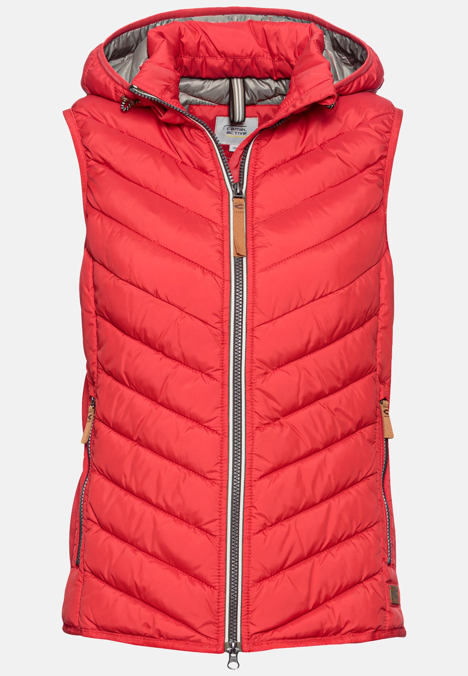 Women Quilted vest made from recycled polyester Red frontal front
