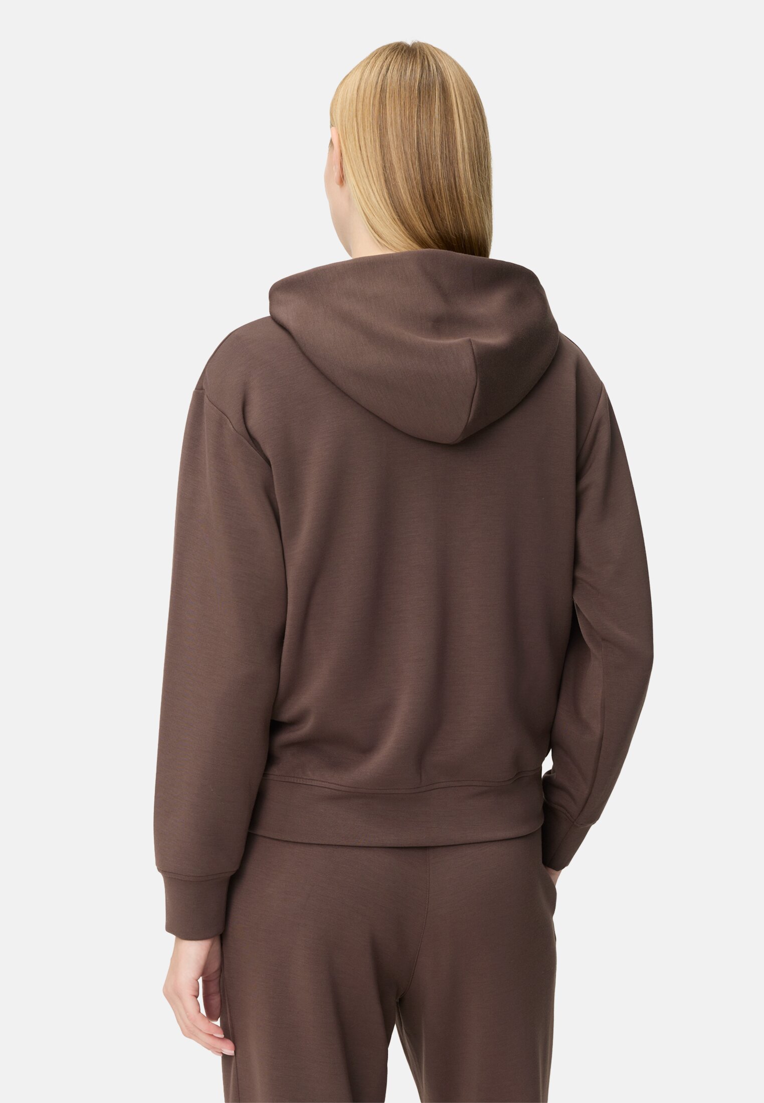 Women Sweat jacket with hood Brown worn back