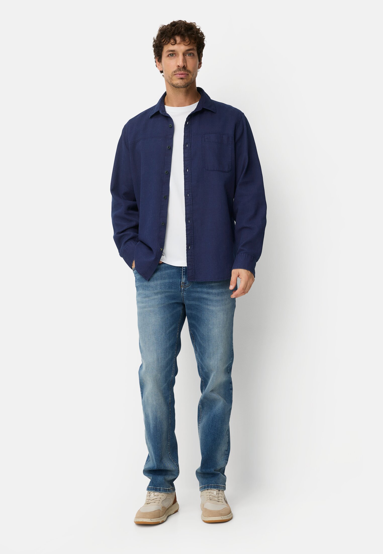 Heren Overhemd met lange mouwen van puur katoen Marineblauw gedragen voor lichaam compleet 