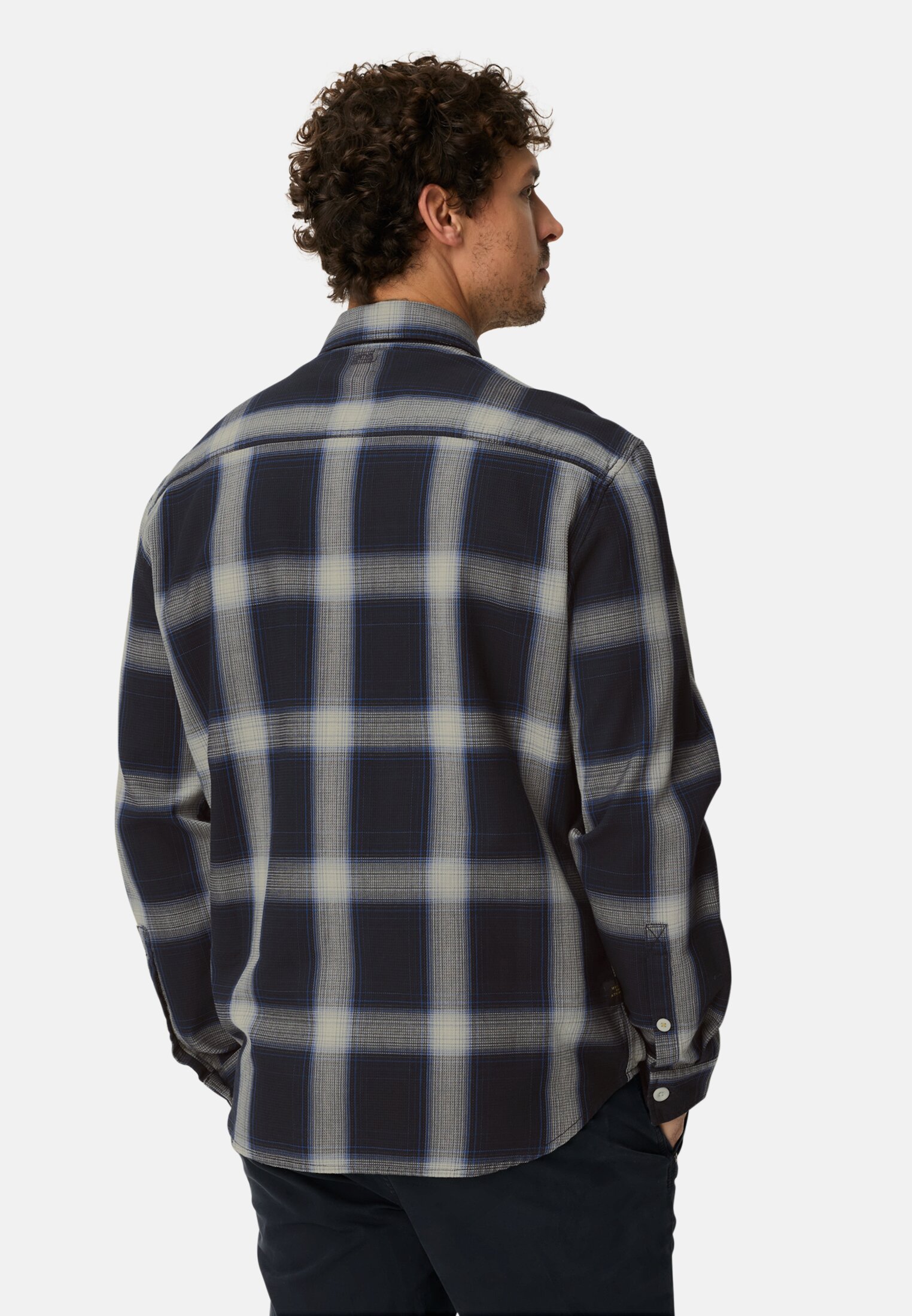 Heren Langarmshirt van puur katoen Marineblauw gedragen achter