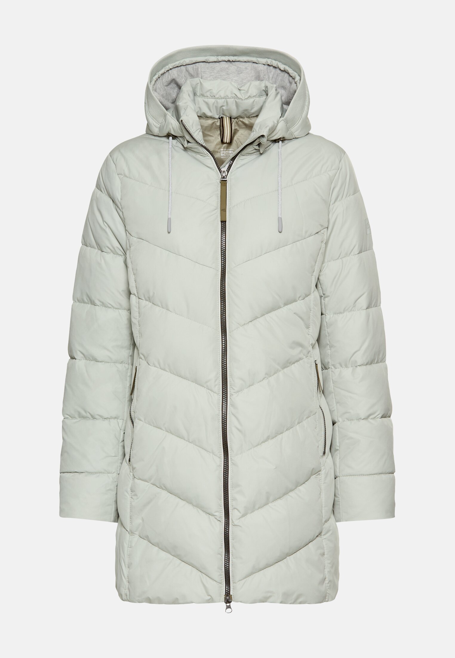 Women Padded jacket with detachable hood Sage frontal front