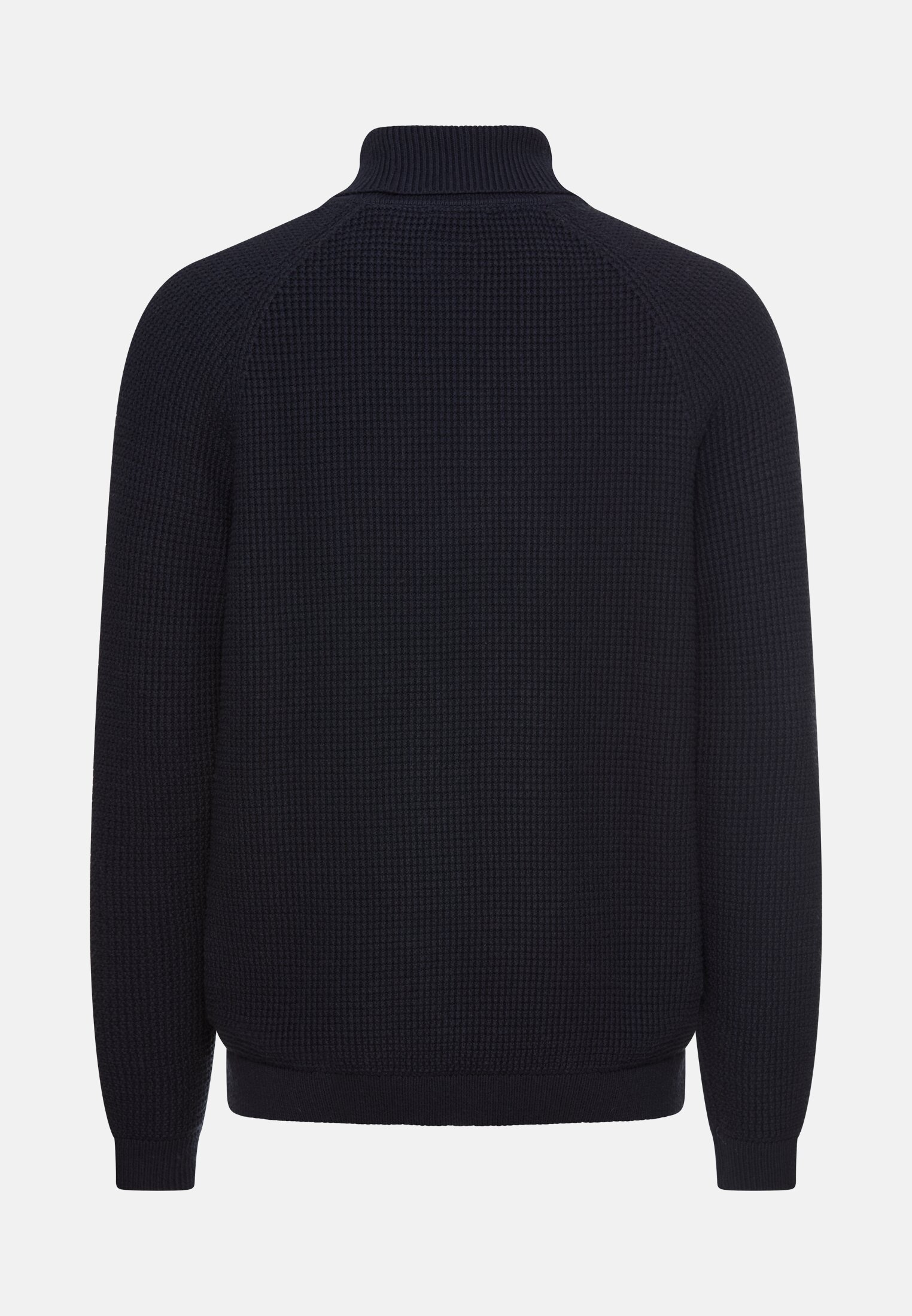 Herren Rollkragenpullover mit gerippten Ärmelbündchen Navyblau frontal hinten