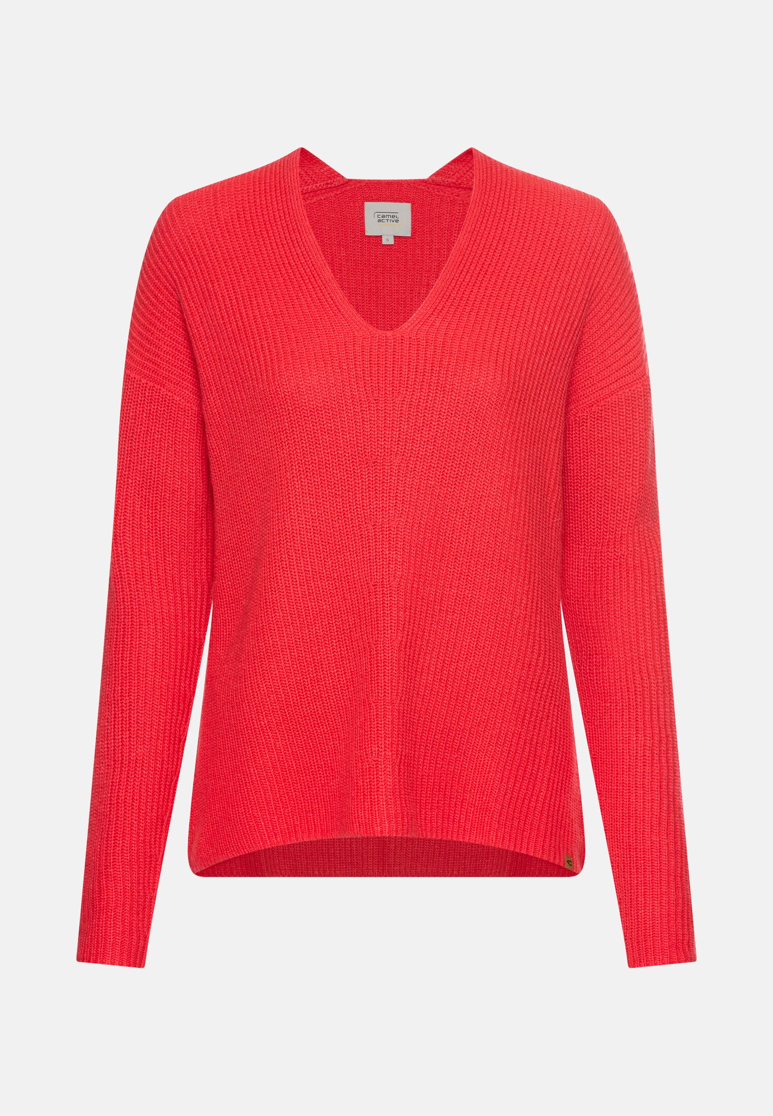 Damen Strickpullover mit V-Ausschnitt Flammenrot frontal vorn