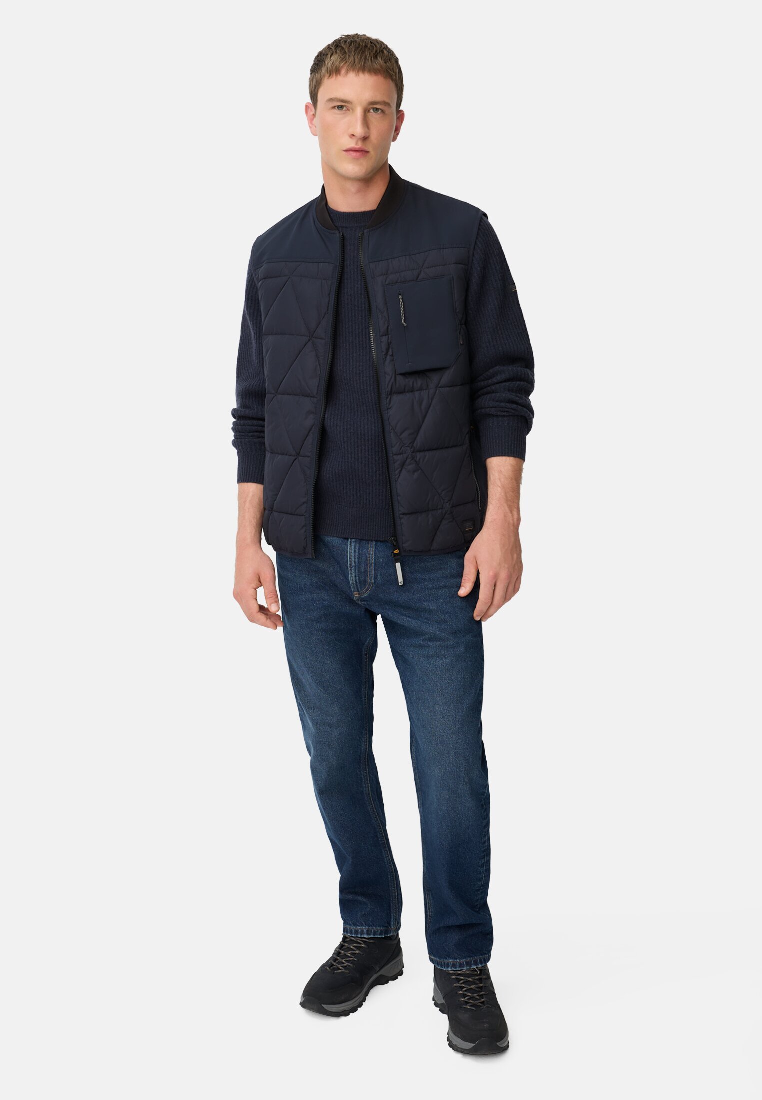 Men Lightweight vest made from water-repellent material Navy blue worn front full body