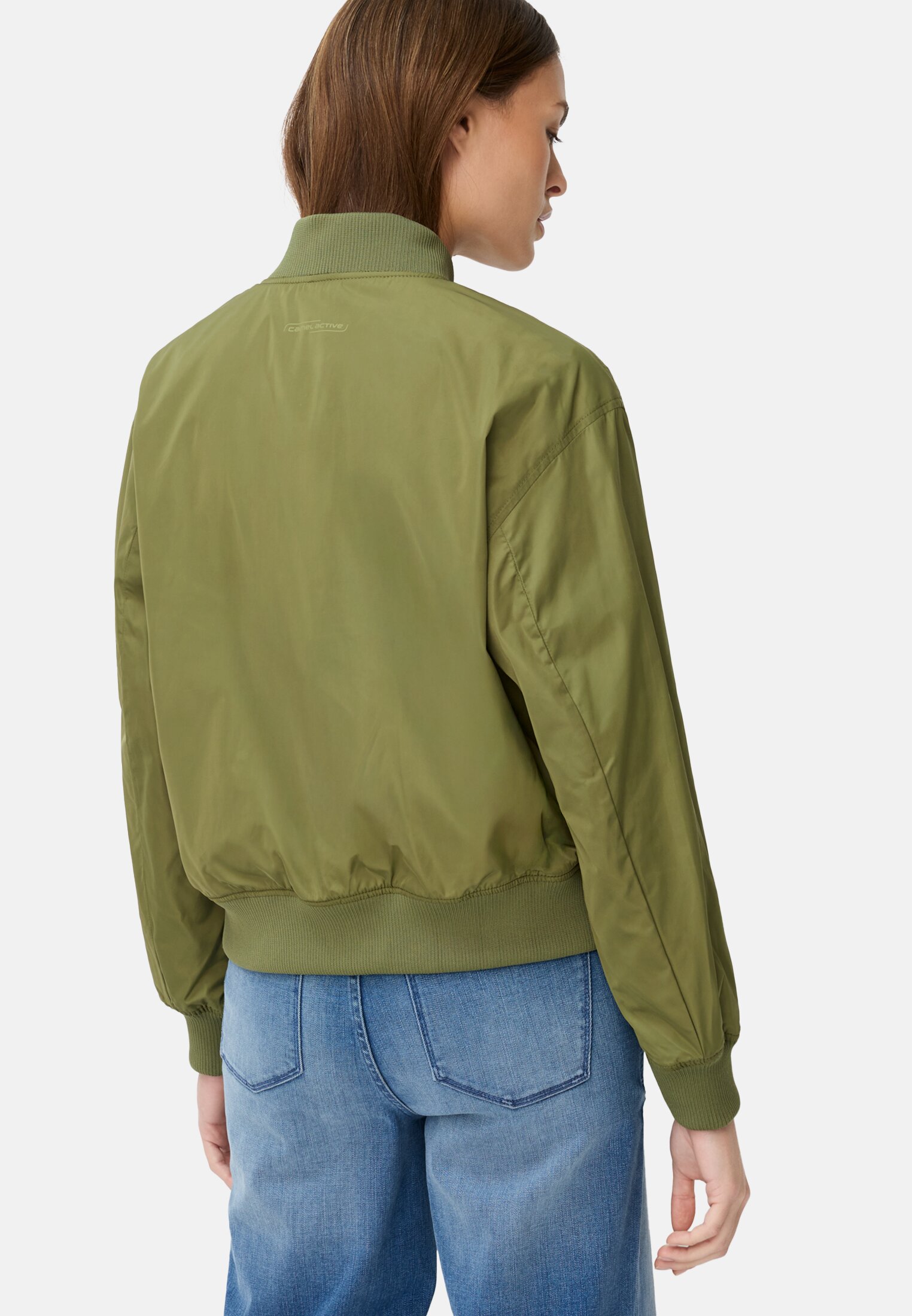 Women Bomber jacket with 2-way zipper Olive worn back