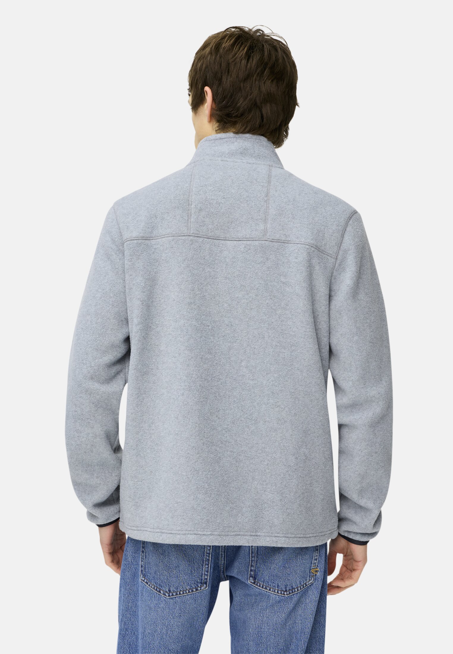 Men Fleece jacket with chest pocket Stone gray worn back