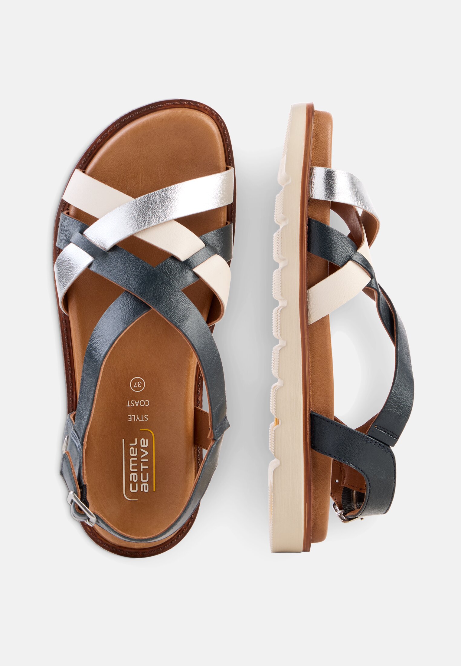 Damen Sandale mit Lederfußbett Navyblau frontal oben