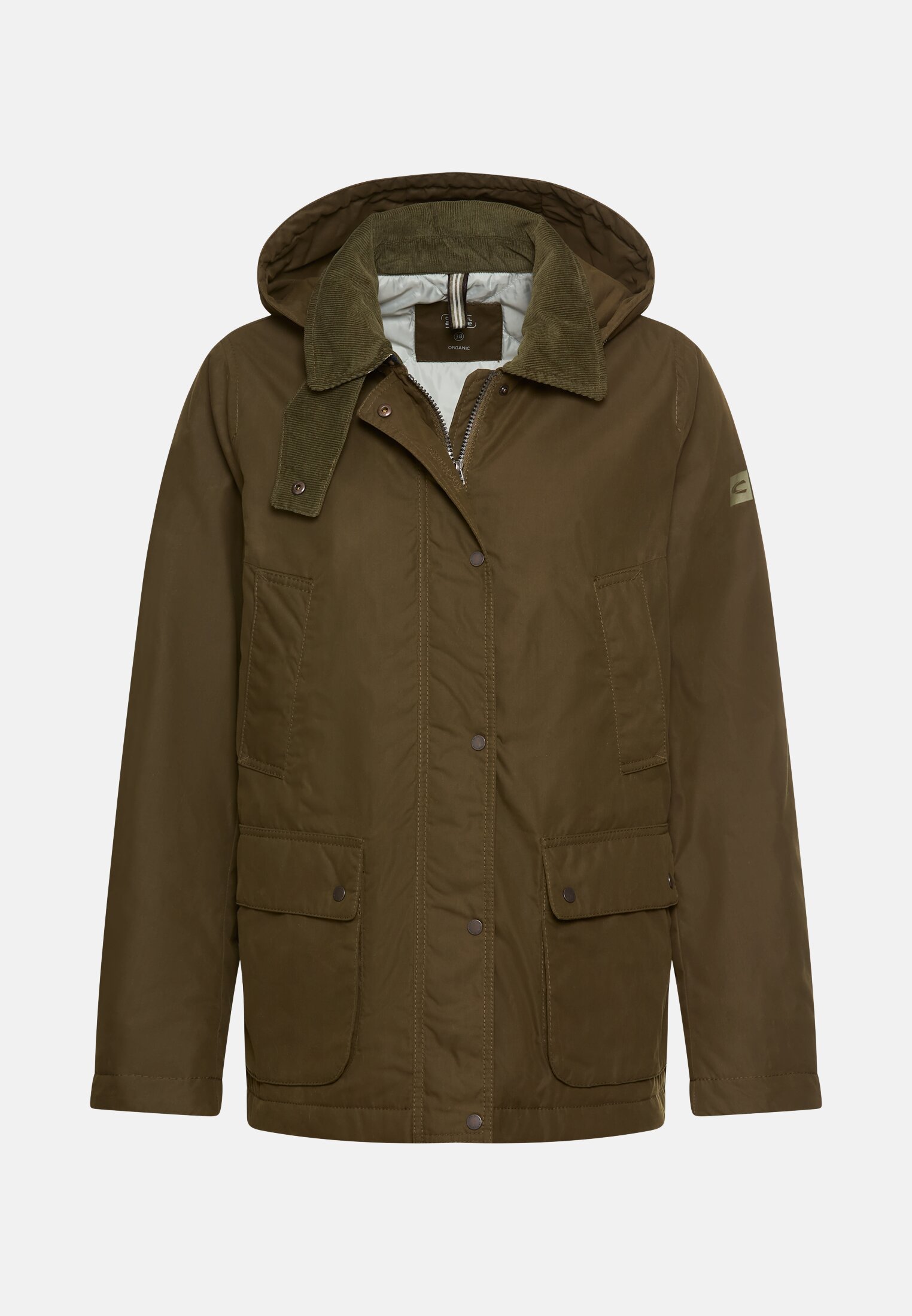 Women Outdoor Jacket with removable hood and corduroy collar Dark Khaki frontal front