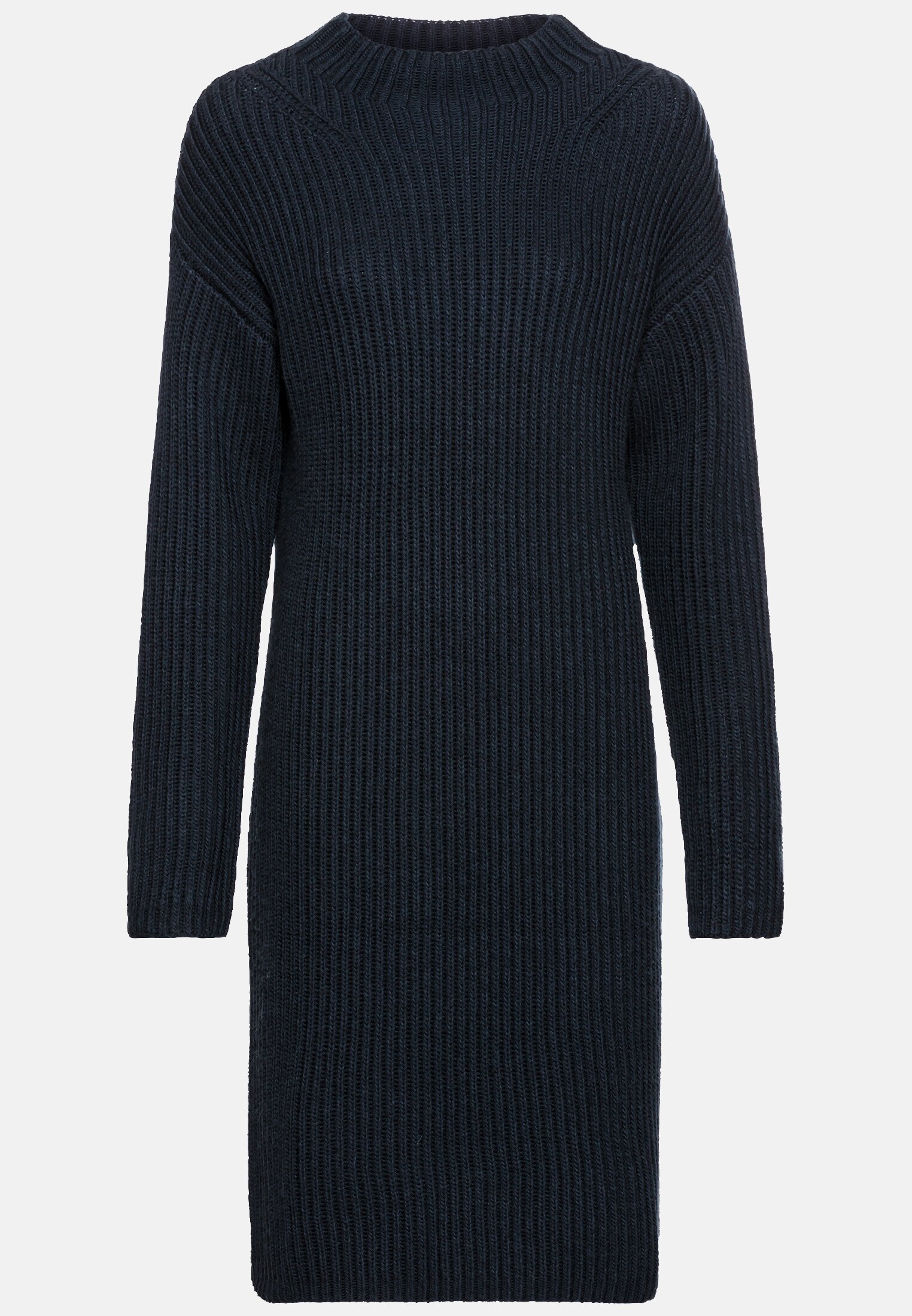 Damen Strickkleid mit Stehkragen Dunkelblau frontal vorn