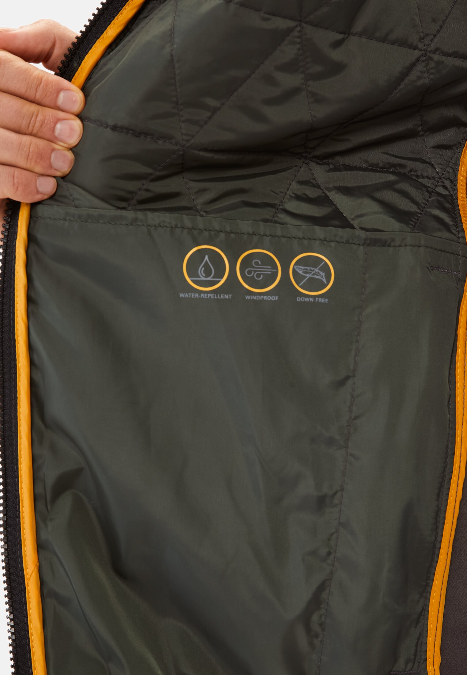 Men Vest with stand-up collar Grey worn detail close