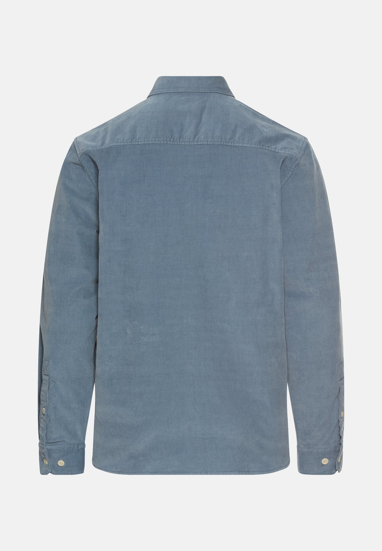 Herren Langarm Shirt mit Button-Down-Kragen und Brusttasche Steinblau frontal hinten