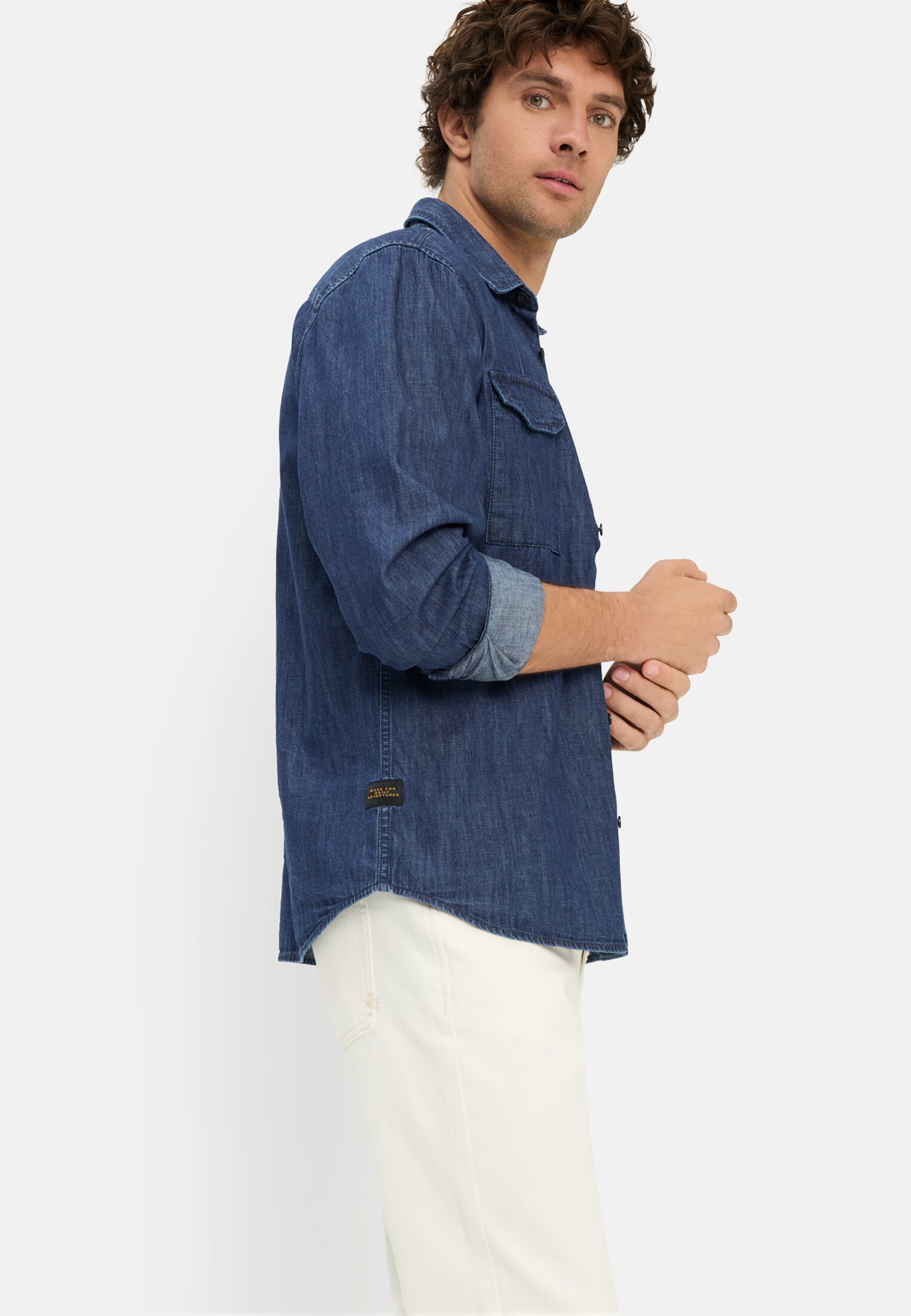 Heren Overhemd met lange mouwen in spijkerlook Donker blauw gedragen emotional 