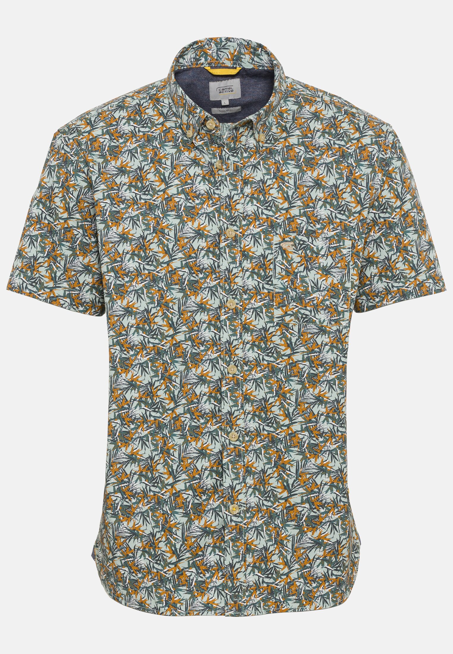 Men Shortsleeve shirt with allover-print Green-Orange frontal front