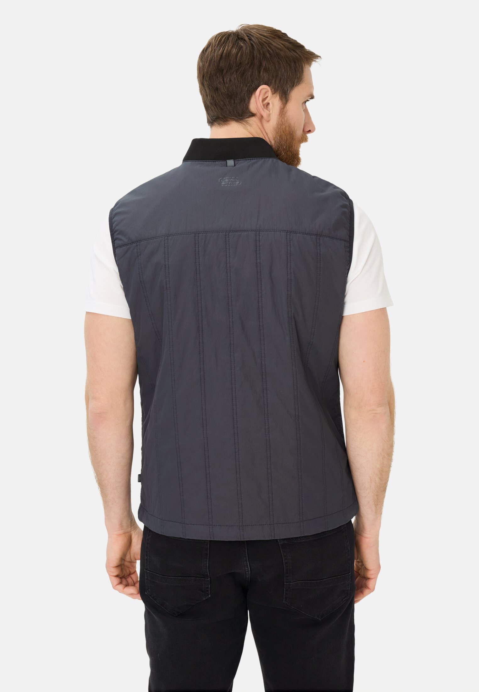 Men Quilted waistcoat with stand-up collar Dark Blue worn back