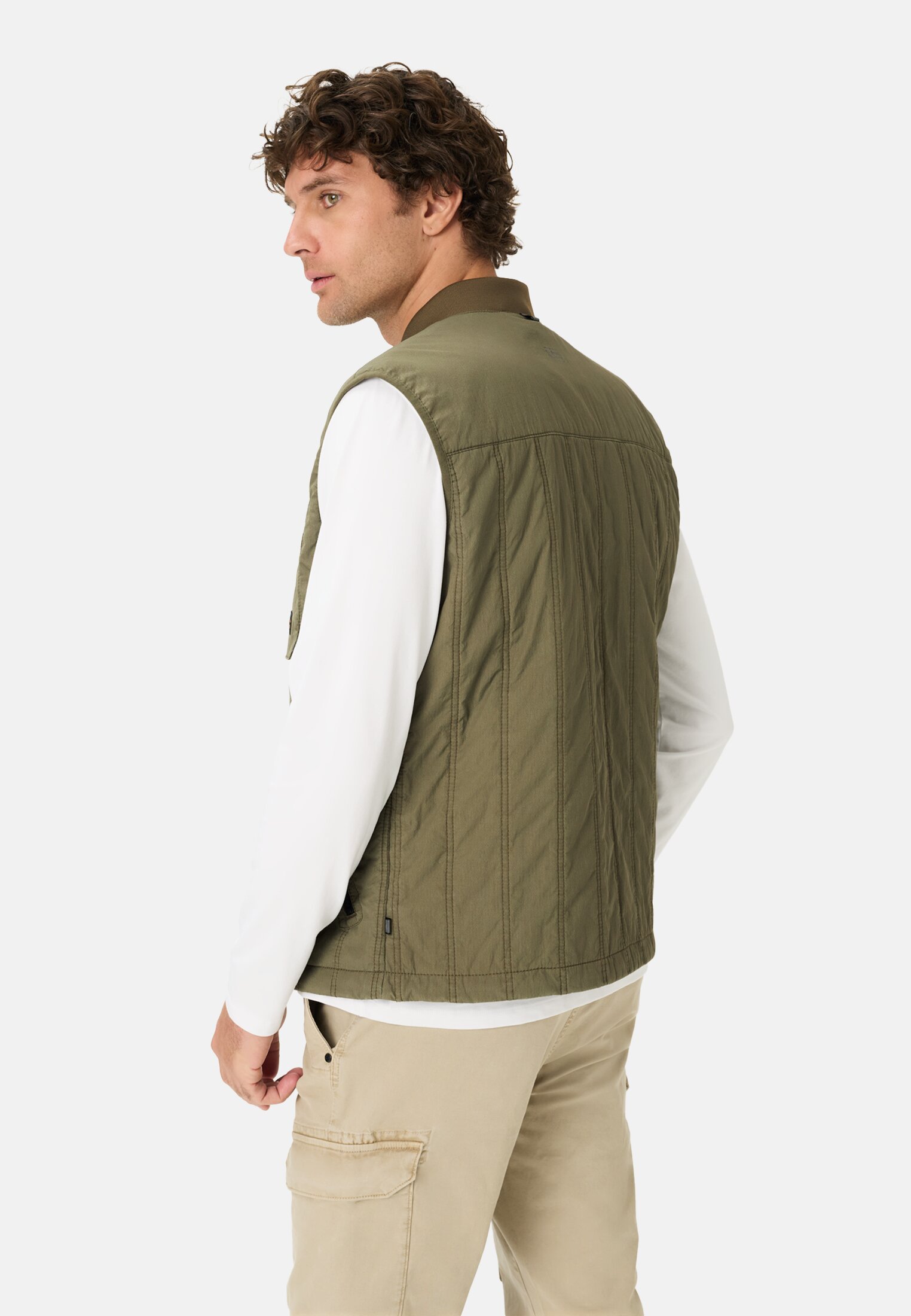 Men Quilted waistcoat with stand-up collar Olive Green worn emotional