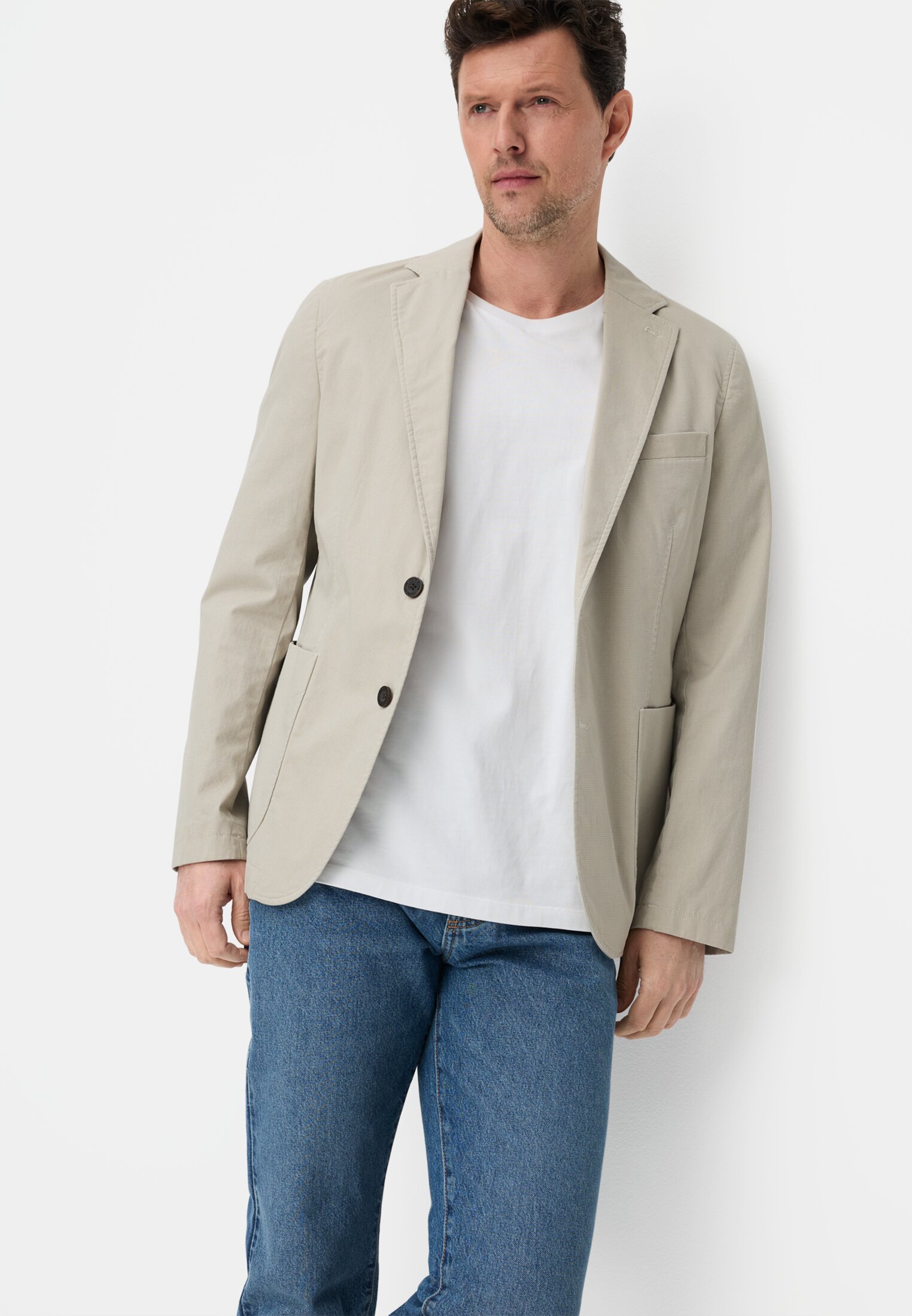 Heren Elastisch colbert met veiligheidszak Beige gedragen emotional