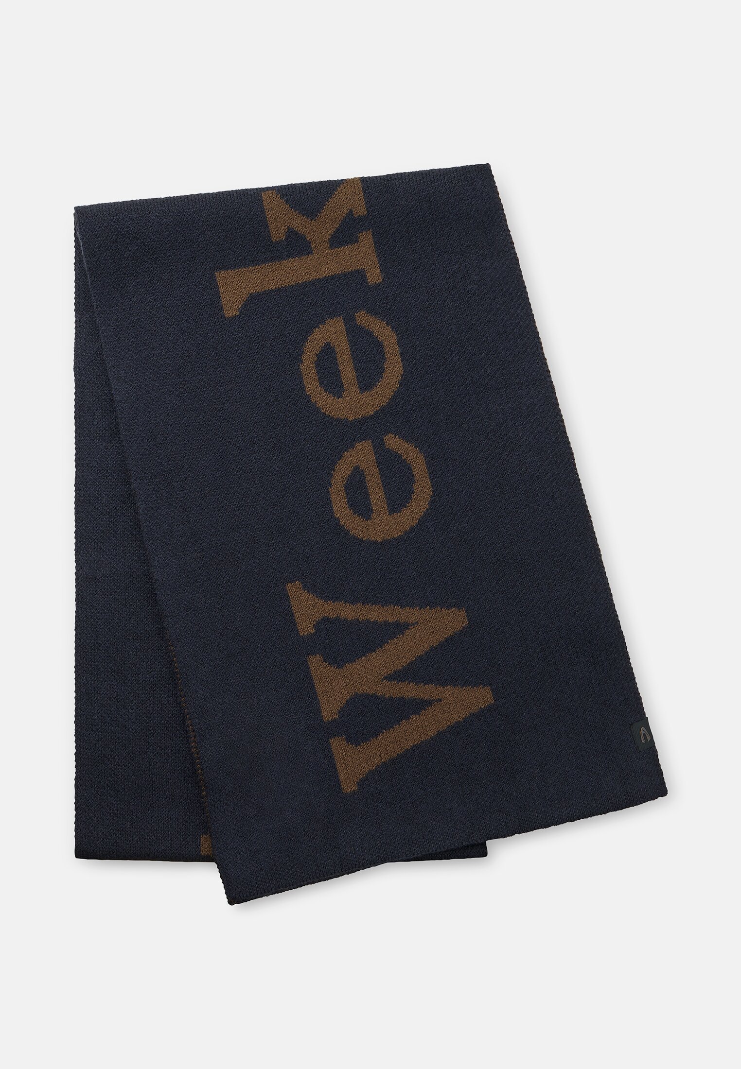 Herren Strickschal mit Schriftzug Navy Blau frontal vorn